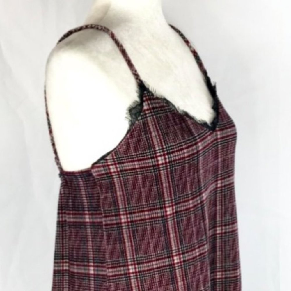 Hummingbird Womens Plaid Stretch Velvet Lace Trim Short Dress Size S - Picture 5 of 7